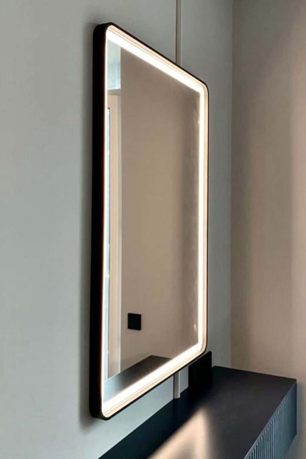 Black LED Light Mirror with White Lights – Modern Premium Design by LIGHTMIRROR.IN Black LED Light Mirror with White Lights – Modern Premium Design by LIGHTMIRROR.IN