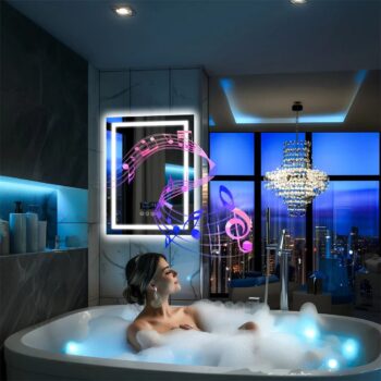 LED Bathroom Mirror with Bluetooth Speaker, Anti-Fog, and Dimmable Lighting