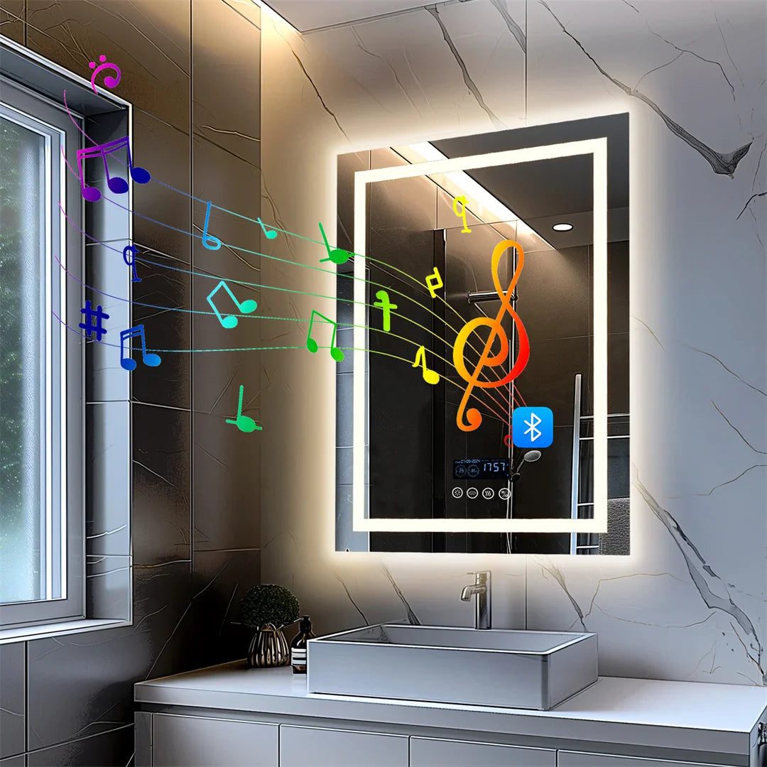LED Bathroom Mirror with Bluetooth Speaker, Anti-Fog, and Dimmable Lighting - Bluetooth Mirrors | LightMirror.in LED Bathroom Mirror with Bluetooth Speaker, Anti-Fog, and Dimmable Lighting - Bluetooth Mirrors | LightMirror.in
