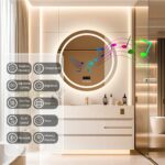 36″ Round LED Bathroom Mirror with Bluetooth Speaker, Anti-Fog, and Dimmable Lighting