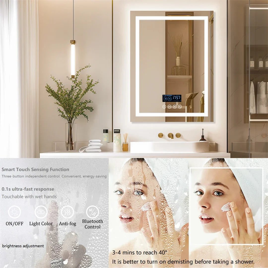 LED Bathroom Mirror with Bluetooth Speaker, Anti-Fog, and Dimmable Lighting - Bluetooth Mirrors | LightMirror.in LED Bathroom Mirror with Bluetooth Speaker, Anti-Fog, and Dimmable Lighting - Bluetooth Mirrors | LightMirror.in