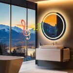 36″ Round LED Bathroom Mirror with Bluetooth Speaker, Anti-Fog, and Dimmable Lighting