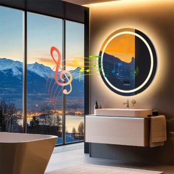 36" Round LED Bathroom Mirror with Bluetooth Speaker, Anti-Fog, and Dimmable Lighting - Uncategorized | LightMirror.in