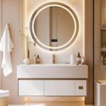 36″ Round LED Bathroom Mirror with Bluetooth Speaker, Anti-Fog, and Dimmable Lighting