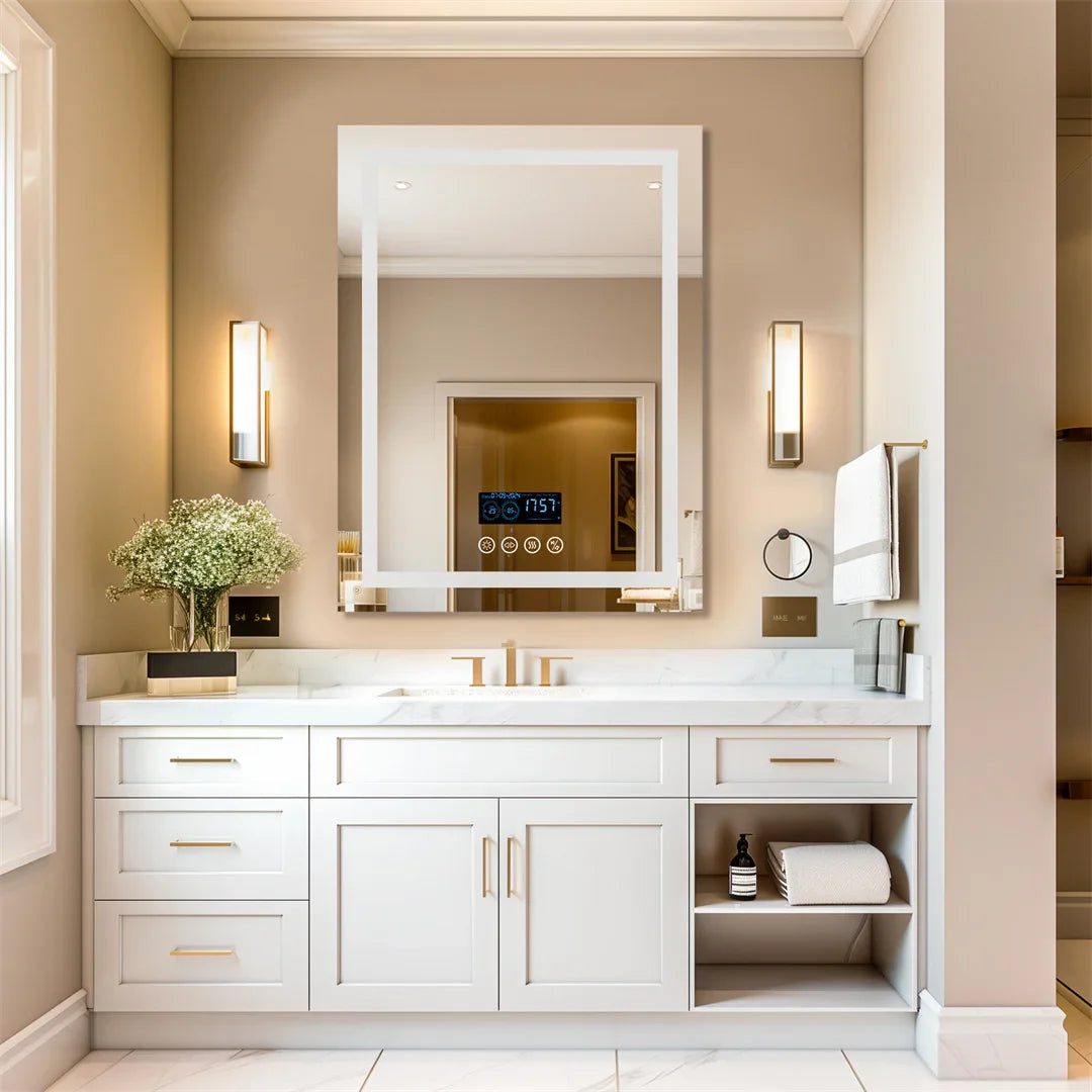LED Bathroom Mirror with Bluetooth Speaker, Anti-Fog, and Dimmable Lighting - Bluetooth Mirrors | LightMirror.in LED Bathroom Mirror with Bluetooth Speaker, Anti-Fog, and Dimmable Lighting - Bluetooth Mirrors | LightMirror.in