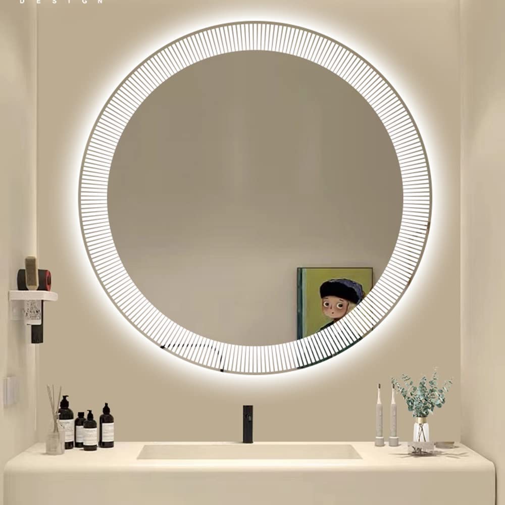 Stripe Round LED Bathroom Mirror (3 Lights) | Dimmable - Bathroom Mirror | LightMirror.in Stripe Round LED Bathroom Mirror (3 Lights) | Dimmable - Bathroom Mirror | LightMirror.in