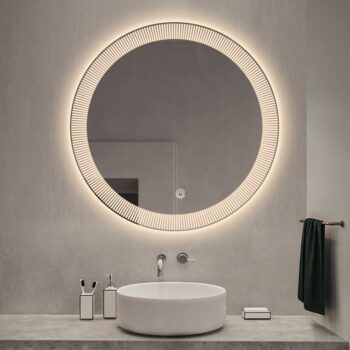 Stripe Round LED Bathroom Mirror (3 Lights) | Dimmable