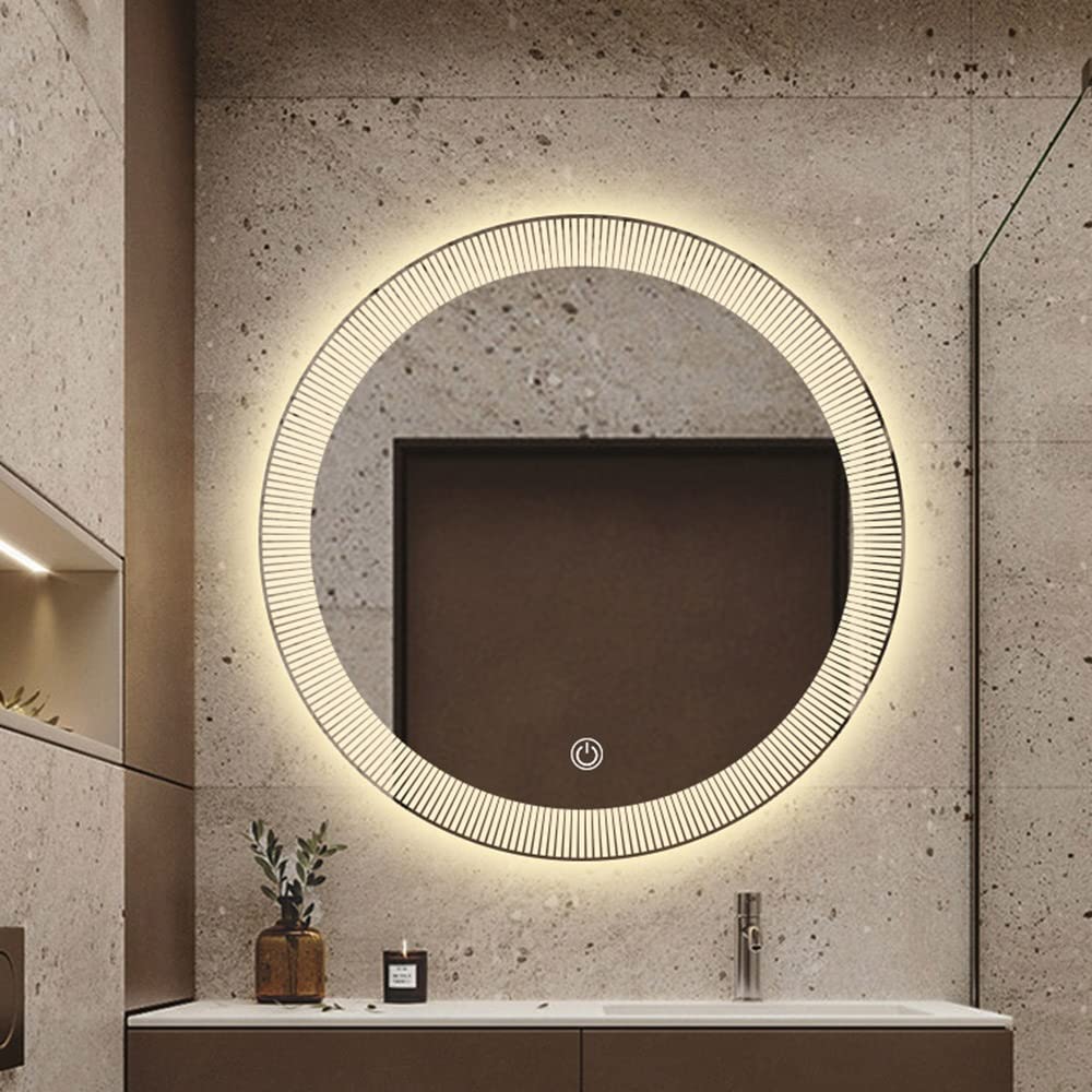 Stripe Round LED Bathroom Mirror (3 Lights) | Dimmable - Bathroom Mirror | LightMirror.in Stripe Round LED Bathroom Mirror (3 Lights) | Dimmable - Bathroom Mirror | LightMirror.in