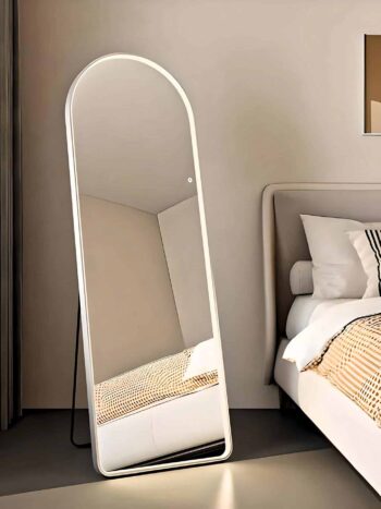Half Round LED Metal Standing Mirror - Illuminated Luxury Full-Length Mirror