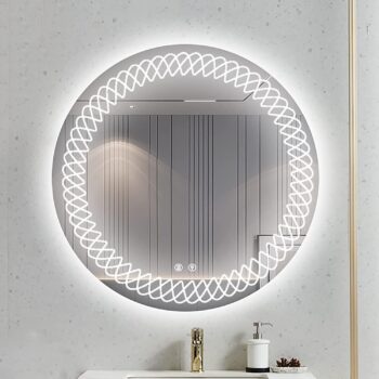 Waving Round LED Bathroom Mirror (3 Color LEDs, Dimmable)