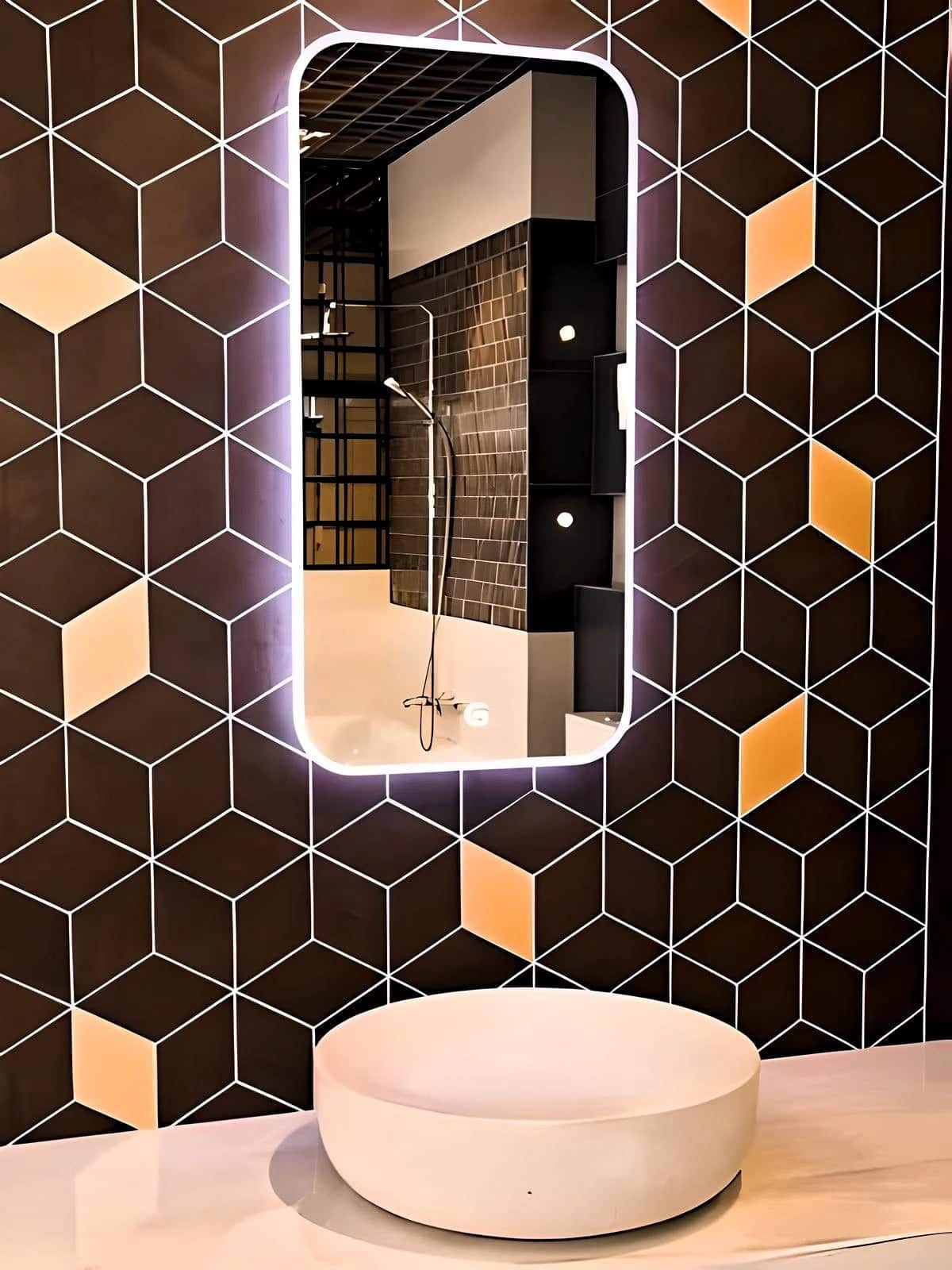 Luxury LED mirror in a high-end bathroom makeover design. Luxury LED mirror in a high-end bathroom makeover design.
