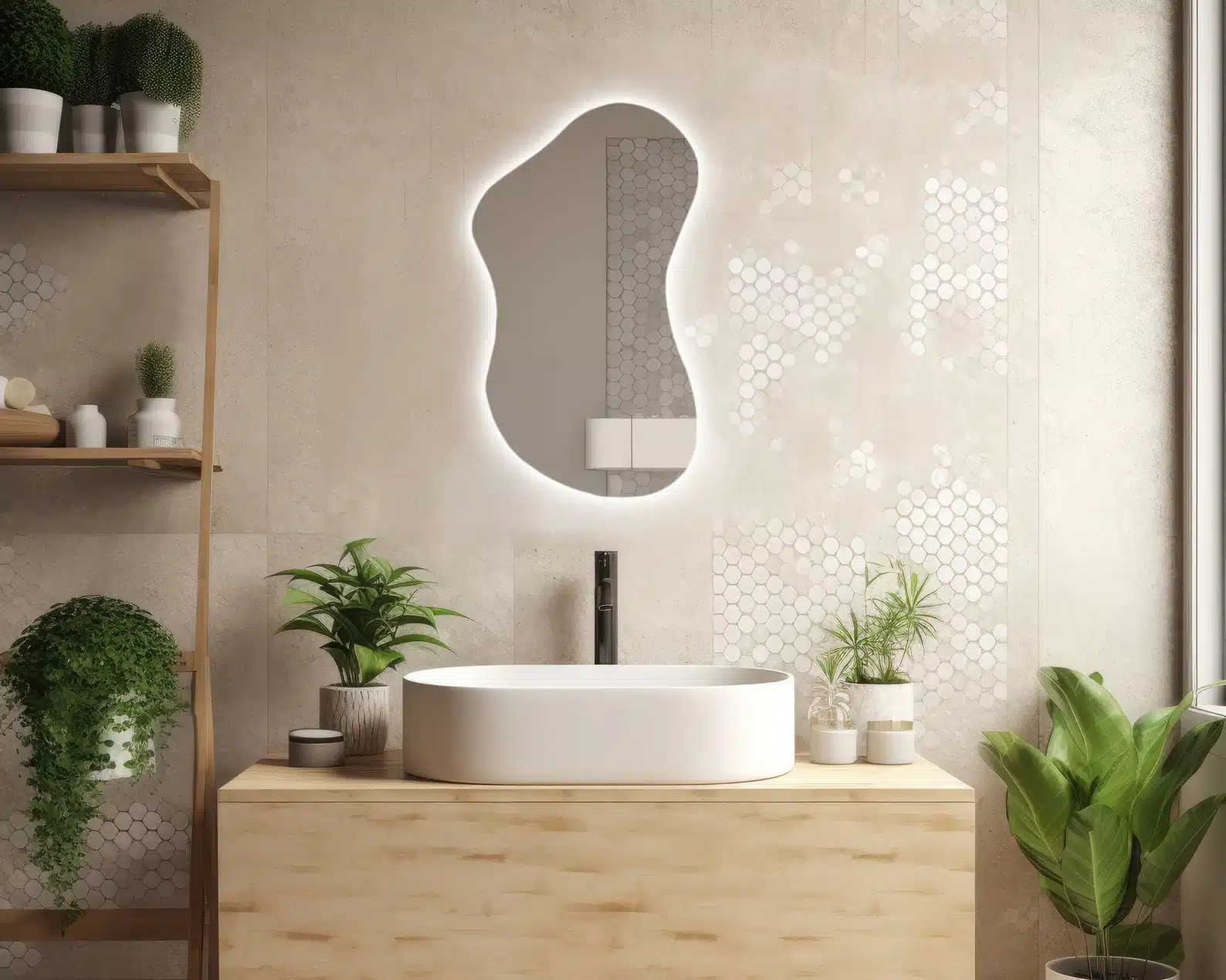 Wavy Irregular 3-Color LED Mirror - Irregular Mirror | LightMirror.in Wavy Irregular 3-Color LED Mirror - Irregular Mirror | LightMirror.in