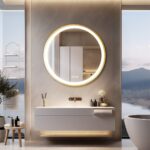 Golden Frame Round Bathroom Mirror with Anti-Fog and Smart LED Features