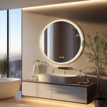 Golden Frame Round Bathroom Mirror with Anti-Fog and Smart LED Features - Bluetooth Mirrors | LightMirror.in