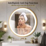 Golden Frame Round Bathroom Mirror with Anti-Fog and Smart LED Features