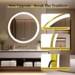Golden Frame Round Bathroom Mirror with Anti-Fog and Smart LED Features