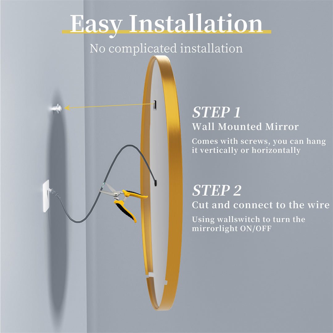 Golden Frame Round Bathroom Mirror with Anti-Fog and Smart LED Features - Bluetooth Mirrors | LightMirror.in Golden Frame Round Bathroom Mirror with Anti-Fog and Smart LED Features - Bluetooth Mirrors | LightMirror.in