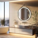 Radiant Halo Round LED Bathroom Mirror with Anti-Fog, Dimmable Lighting, and Leather Strap