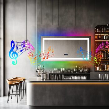 Smart RGB LED Bathroom Mirror with Bluetooth Speaker, Anti-Fog, and Dimmable Lighting