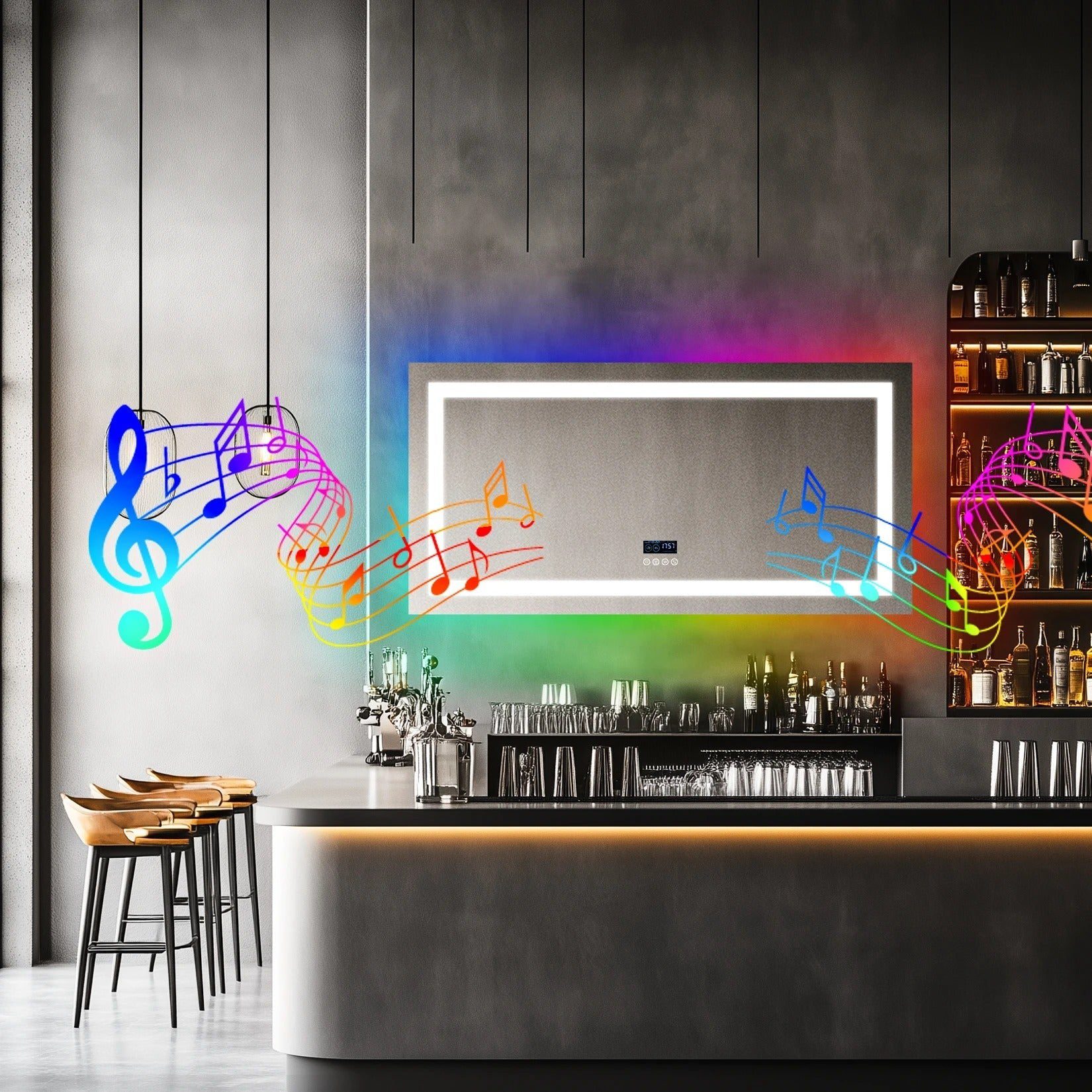 Smart RGB LED Bathroom Mirror with Bluetooth Speaker, Anti-Fog, and Dimmable Lighting Smart RGB LED Bathroom Mirror with Bluetooth Speaker, Anti-Fog, and Dimmable Lighting
