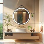 Radiant Halo Round LED Bathroom Mirror with Anti-Fog, Dimmable Lighting, and Leather Strap