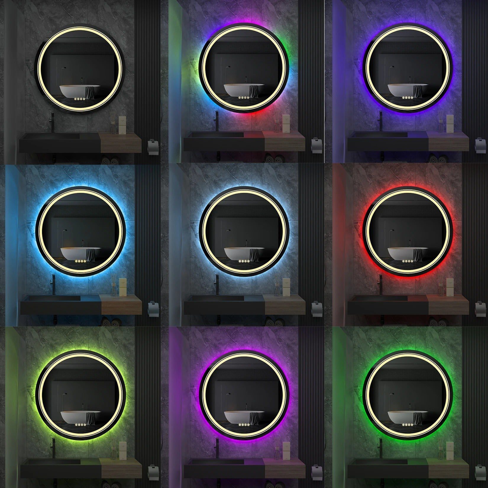Spectrum Glow Round LED Bathroom Mirror – RGB Backlit, Anti-Fog, and Touch Controls - RGB Light | LightMirror.in Spectrum Glow Round LED Bathroom Mirror – RGB Backlit, Anti-Fog, and Touch Controls - RGB Light | LightMirror.in