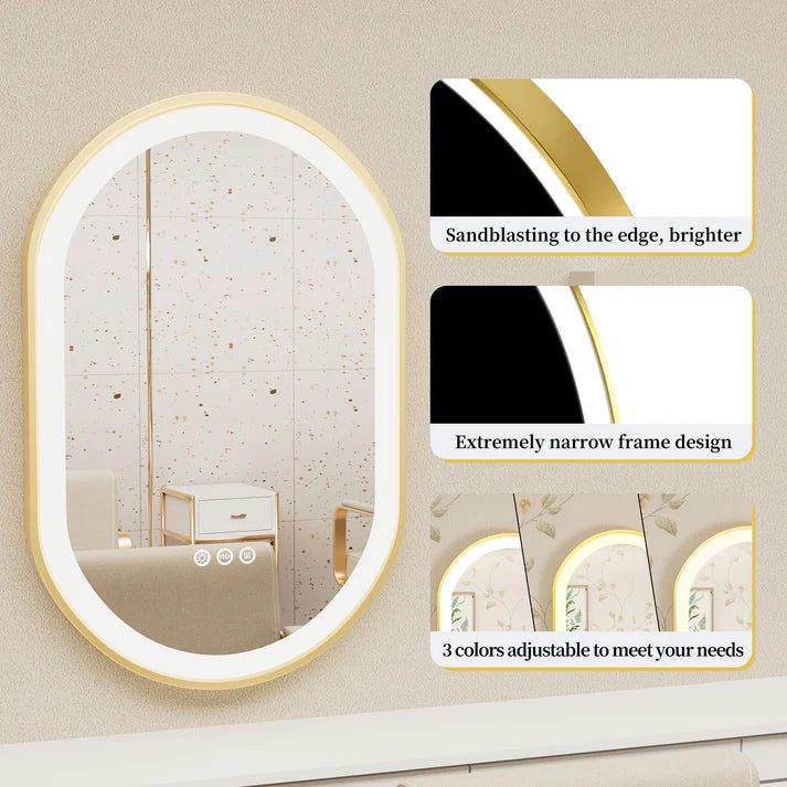 Frontlit Oval LED Illuminated Bathroom Mirror with Frame and Anti-Fog - Bluetooth Mirrors | LightMirror.in Frontlit Oval LED Illuminated Bathroom Mirror with Frame and Anti-Fog - Bluetooth Mirrors | LightMirror.in
