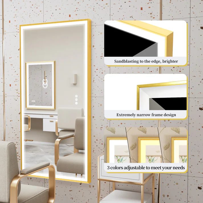 LED mirrors with 12V and 110V/240V options showing installation setups LED mirrors with 12V and 110V/240V options showing installation setups