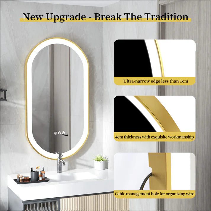 Frontlit Oval LED Illuminated Bathroom Mirror with Frame and Anti-Fog - Bluetooth Mirrors | LightMirror.in Frontlit Oval LED Illuminated Bathroom Mirror with Frame and Anti-Fog - Bluetooth Mirrors | LightMirror.in