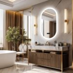 Modern Oval LED Bathroom Mirror with Bluetooth Speaker, Anti-Fog, and Touch-Sensor Lighting
