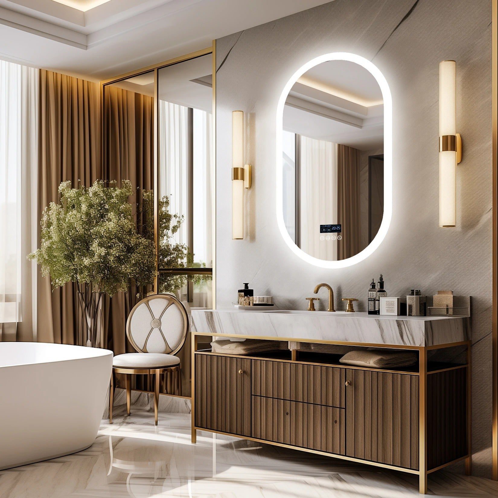 Modern Oval LED Bathroom Mirror with Bluetooth Speaker, Anti-Fog, and Touch-Sensor Lighting - Bluetooth Mirrors | LightMirror Modern Oval LED Bathroom Mirror with Bluetooth Speaker, Anti-Fog, and Touch-Sensor Lighting - Bluetooth Mirrors | LightMirror