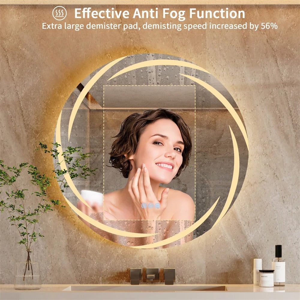Round LED Bathroom Mirror with Anti-Fog, Dimmable Lighting, and Touch Controls - Bluetooth Mirrors | LightMirror.in Round LED Bathroom Mirror with Anti-Fog, Dimmable Lighting, and Touch Controls - Bluetooth Mirrors | LightMirror.in