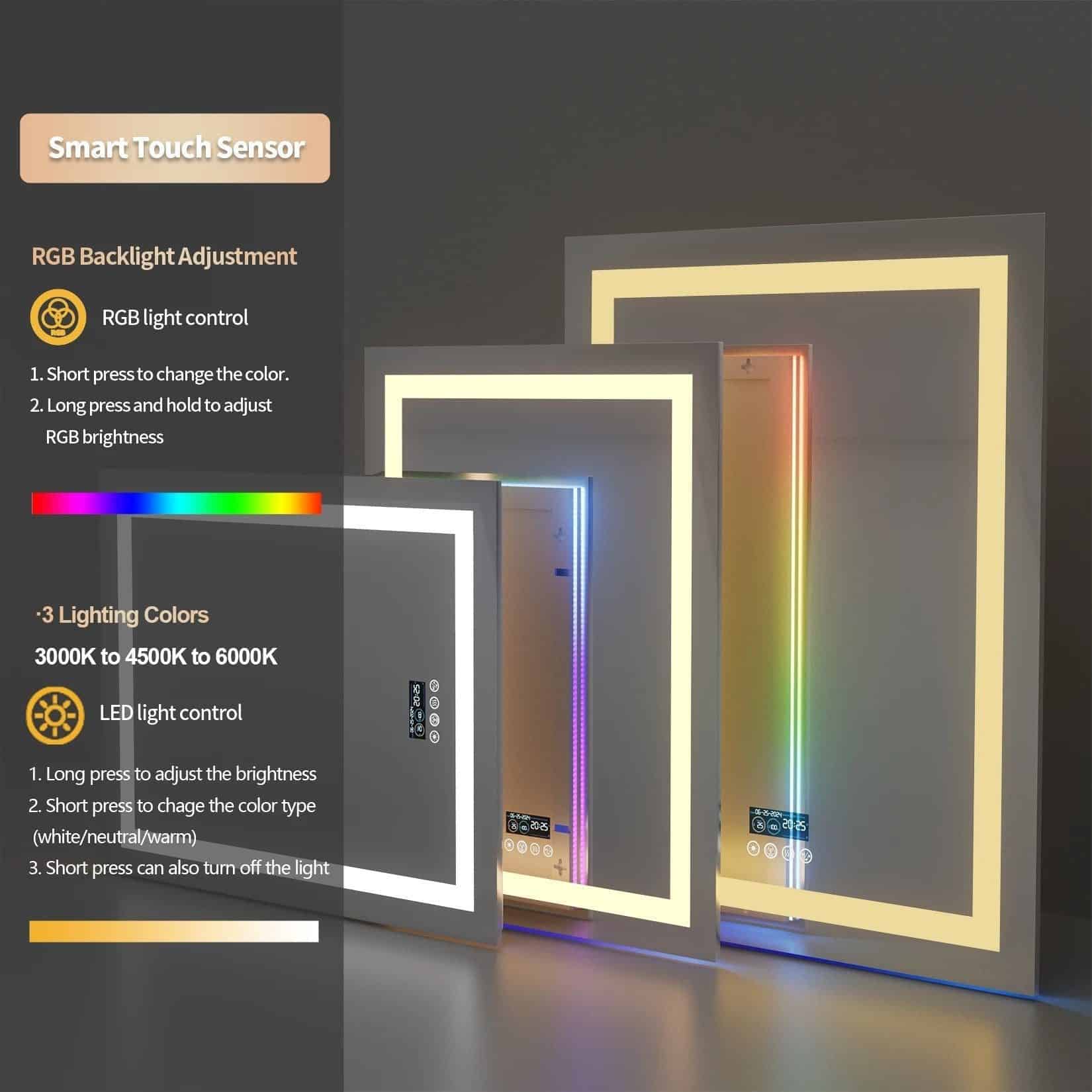 Rectangle Smart RGB LED Bathroom Mirror with Bluetooth Speaker, Anti-Fog, and Dimmable Lighting - Uncategorized | LightMirror Rectangle Smart RGB LED Bathroom Mirror with Bluetooth Speaker, Anti-Fog, and Dimmable Lighting - Uncategorized | LightMirror