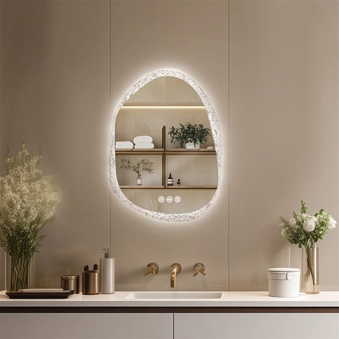 Irregular LED Bathroom Mirror with Touch Sensor, Anti-Fog, and Backlit Lighting - Bluetooth Mirrors | LightMirror.in Irregular LED Bathroom Mirror with Touch Sensor, Anti-Fog, and Backlit Lighting - Bluetooth Mirrors | LightMirror.in