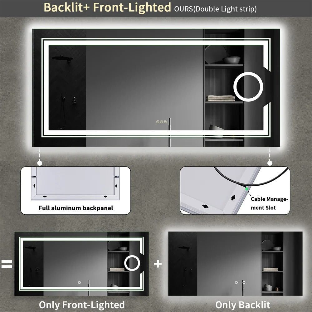 30"x60" LED Mirror with 3X Magnifying, Anti-Fog, and Dimmable Lighting - Bluetooth Mirrors | LightMirror.in 30"x60" LED Mirror with 3X Magnifying, Anti-Fog, and Dimmable Lighting - Bluetooth Mirrors | LightMirror.in
