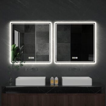Square Illuminated Bathroom Mirror – Anti-Fog, Dimmable, and Touch Controls