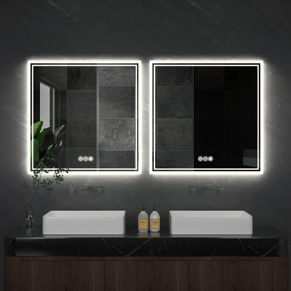 Square Illuminated Bathroom Mirror – Anti-Fog, Dimmable, and Touch Controls Square Illuminated Bathroom Mirror – Anti-Fog, Dimmable, and Touch Controls