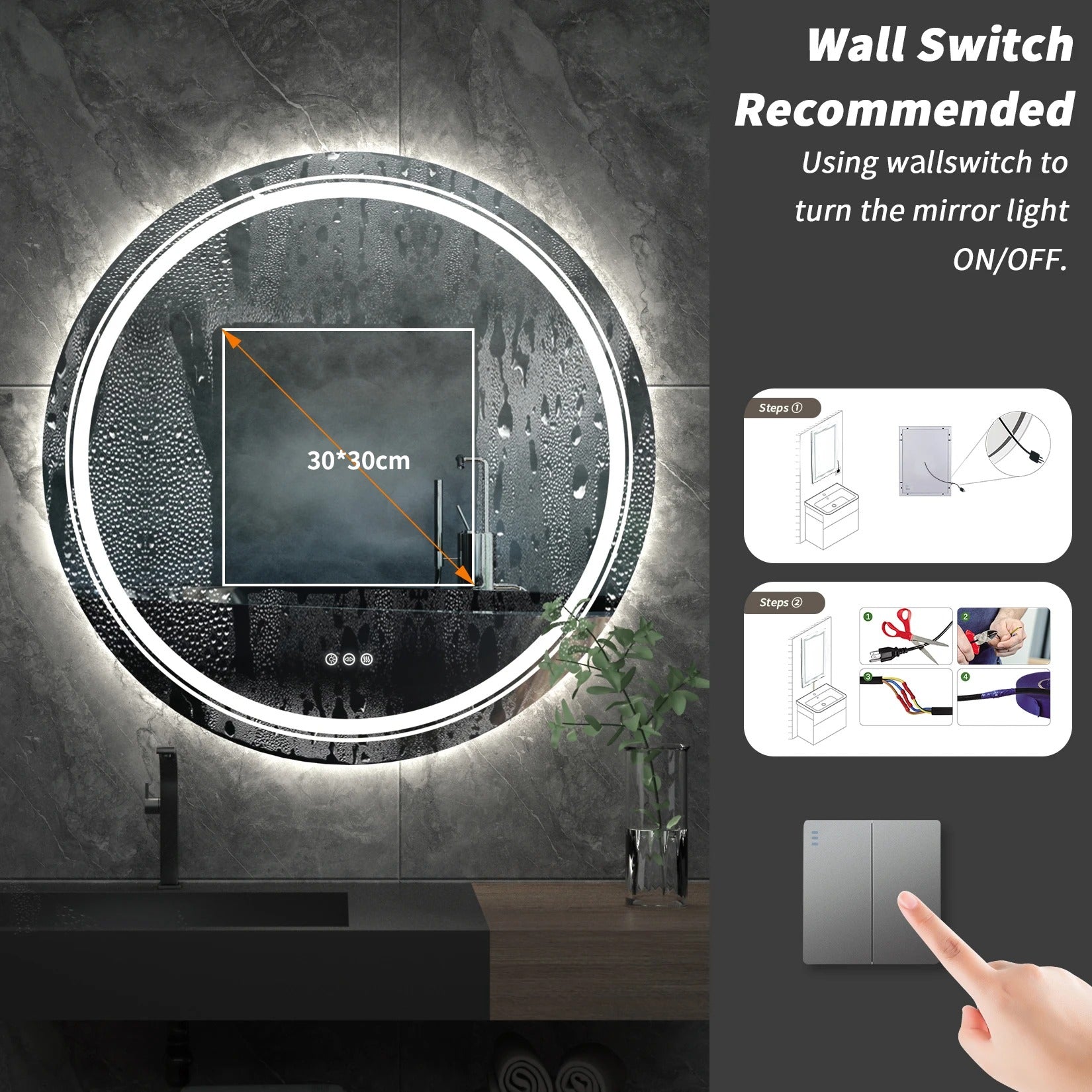 Extra Large 90cm Round Double Light LED Smart Bathroom Illumination Mirror, Wall Mounted, Anti-Fog - Uncategorized | LightMir Extra Large 90cm Round Double Light LED Smart Bathroom Illumination Mirror, Wall Mounted, Anti-Fog - Uncategorized | LightMir