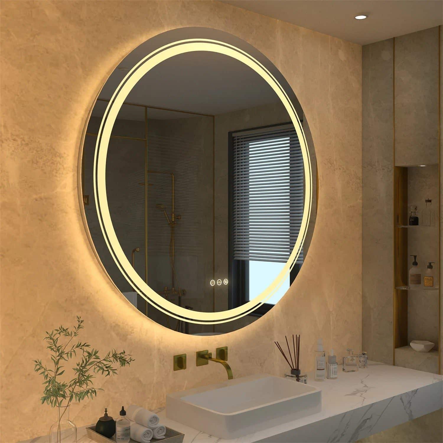 Extra Large 90cm Round Double Light LED Smart Bathroom Illumination Mirror, Wall Mounted, Anti-Fog - Uncategorized | LightMir Extra Large 90cm Round Double Light LED Smart Bathroom Illumination Mirror, Wall Mounted, Anti-Fog - Uncategorized | LightMir