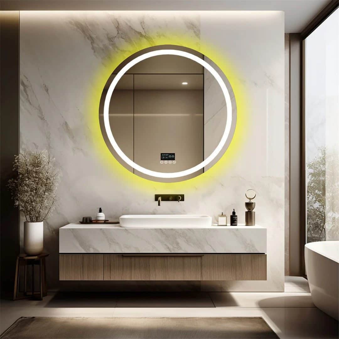Round Smart RGB LED Bathroom Mirror with Bluetooth Speaker, Anti-Fog, and Dimmable L - Uncategorized | LightMirror.in Round Smart RGB LED Bathroom Mirror with Bluetooth Speaker, Anti-Fog, and Dimmable L - Uncategorized | LightMirror.in