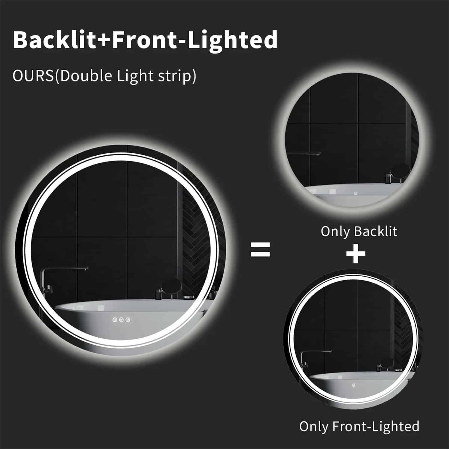 Extra Large 90cm Round Double Light LED Smart Bathroom Illumination Mirror, Wall Mounted, Anti-Fog - Uncategorized | LightMir Extra Large 90cm Round Double Light LED Smart Bathroom Illumination Mirror, Wall Mounted, Anti-Fog - Uncategorized | LightMir