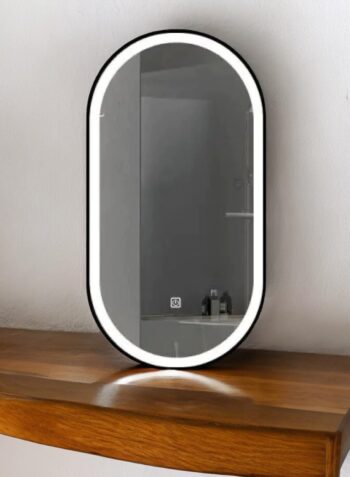 black frame outer frosted oblong led mirror
