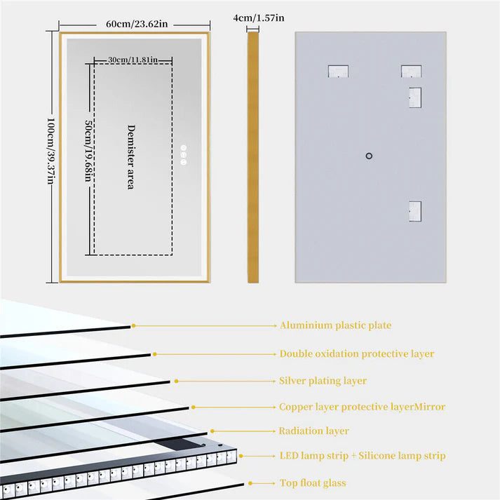 Gold Framed LED Bathroom Mirror – Anti-Fog, Dimmable, and Touch Controls - Uncategorized | LightMirror.in Gold Framed LED Bathroom Mirror – Anti-Fog, Dimmable, and Touch Controls - Uncategorized | LightMirror.in