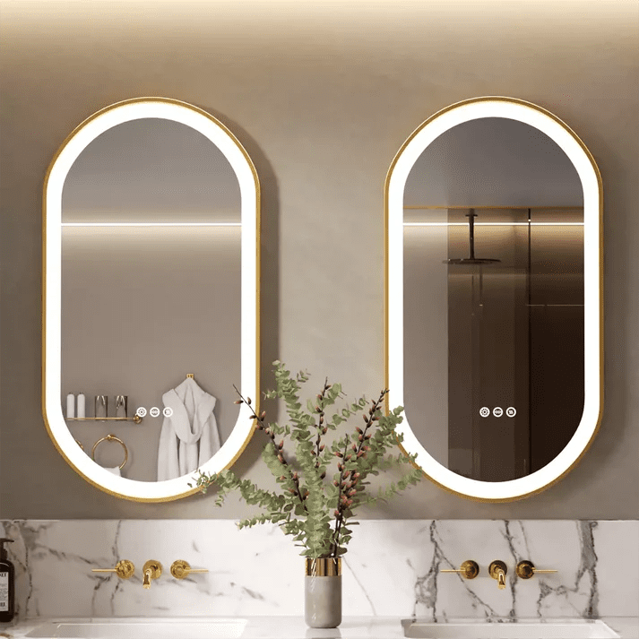 Frontlit Oval LED Illuminated Bathroom Mirror with Frame and Anti-Fog - Bluetooth Mirrors | LightMirror.in Frontlit Oval LED Illuminated Bathroom Mirror with Frame and Anti-Fog - Bluetooth Mirrors | LightMirror.in