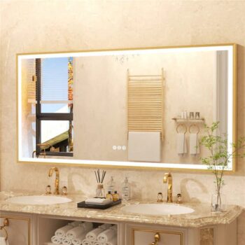 Gold Framed LED Bathroom Mirror – Anti-Fog, Dimmable, and Touch Controls