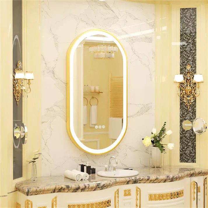 Frontlit Oval LED Illuminated Bathroom Mirror with Frame and Anti-Fog - Bluetooth Mirrors | LightMirror.in Frontlit Oval LED Illuminated Bathroom Mirror with Frame and Anti-Fog - Bluetooth Mirrors | LightMirror.in